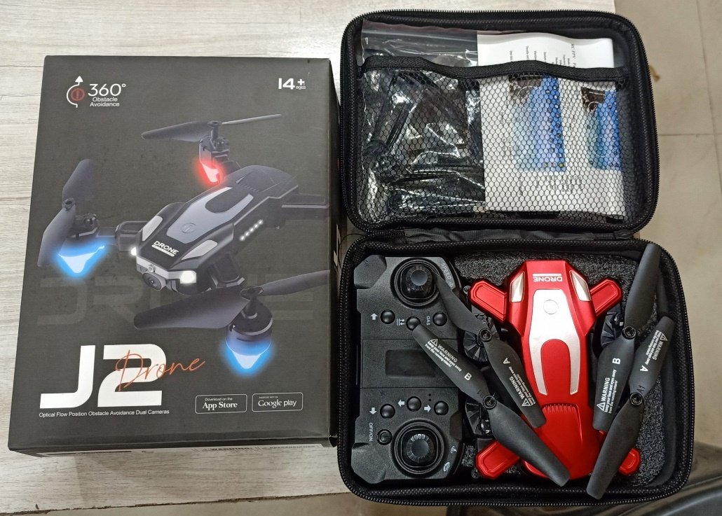 Drone J2 Foldable FPV Drone with Dual Camera, Obstacle Avoidance, Altitude Hold, Headless Mode, 15 Min Flight Time | Compact Portable RC Quadcopter for Beginners & Kids